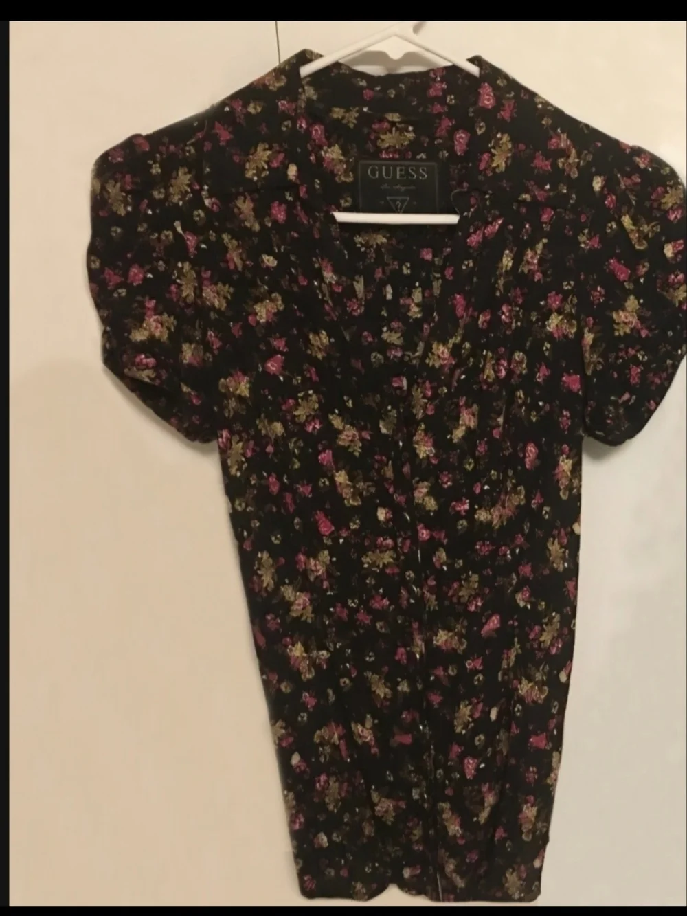 GUESS Black Floral Blouse with Black And  Pink Flowers - Picture 3 of 5